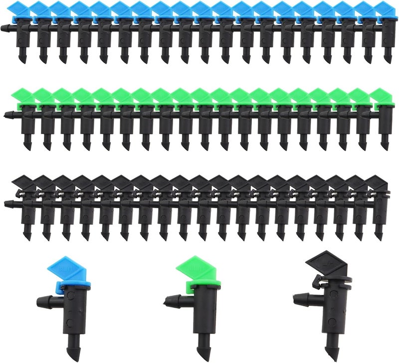 MDXing 60PCS Drip Irrigation Emitters Garden Flag Irrigation Heads Three Sizes 4L 8L 16L/H Blue Green Black for Trees Shrubs Cooling Dust Reduction Orchards - Image 1